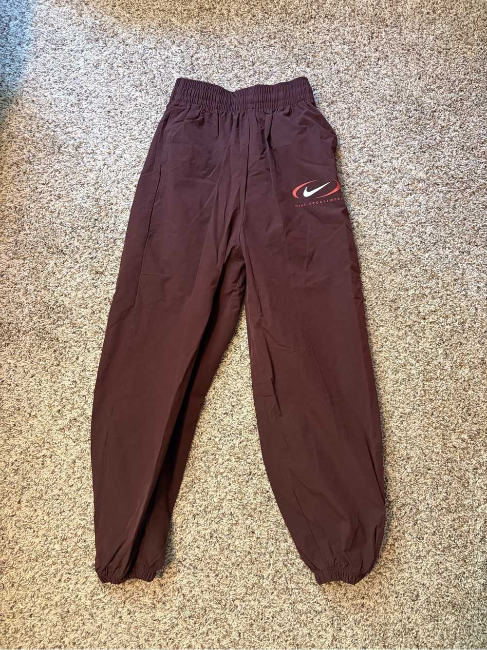 Nike Burgundy Track Pants with Elastic Cuffs